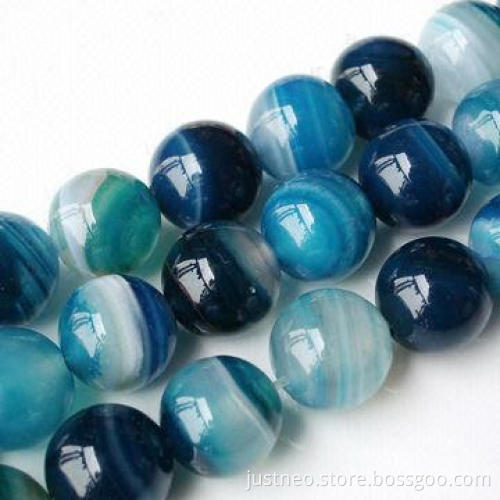 4 to 18mm banded blue agate semi-precious loose beads gemstone, round polished